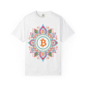 Bitcoin Mandala T-Shirt | Unisex Garment-Dyed Tee for Crypto Lovers, Festival Wear, Gift for Tech Enthusiasts, Casual Comfort